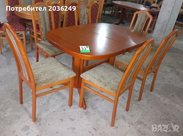 Комплект масивна разтегателна маса с 6 стола- Автомат, снимка 3 - Маси - 52898747