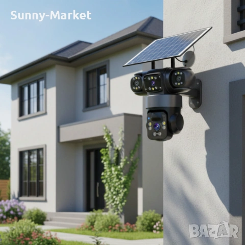 Соларна камера Lylu 4G със SIM и 4 лещи – автономно наблюдение без ток и Wi‑Fi, снимка 3 - IP камери - 53515698