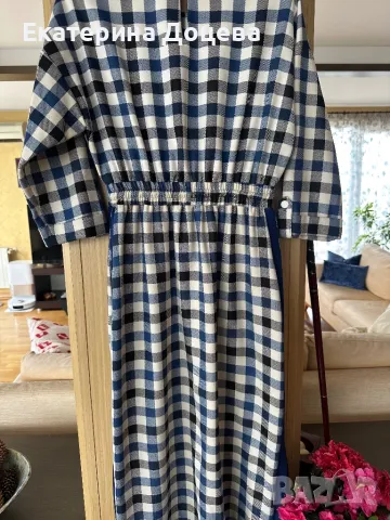 Рокля каре синьо, бяло и черно, снимка 5 - Рокли - 50055173