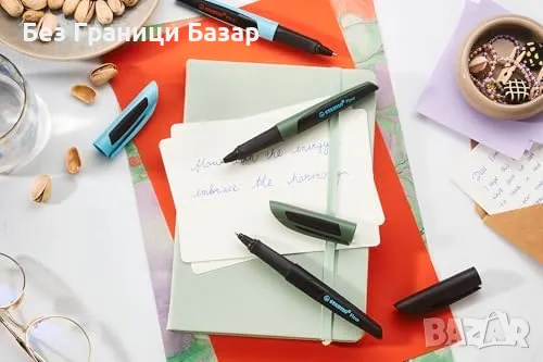 Нова STABILO Flow химикалка - черна със син пълнител, ергономичен захват, снимка 4 - Други - 47848582