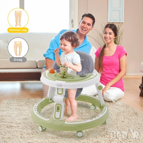 Регулируема бебешка проходилка 3в1, сгъваема, ергономична, зелена, снимка 8 - Проходилки - 52571816