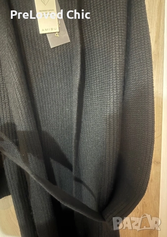 Черна дълга жилетка с коланче , снимка 3 - Жилетки - 52644447