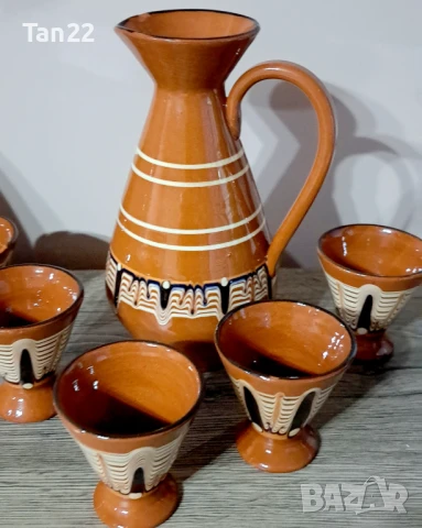 Керамичен комплект чаши и кана, снимка 4 - Сервизи - 50578328