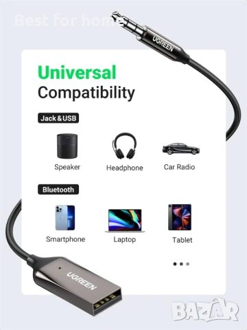 Автомобилен Aux Bluetooth v5.3 приемник,USB аудио адаптер с 3.5 мм жак, снимка 2 - Други - 53380864