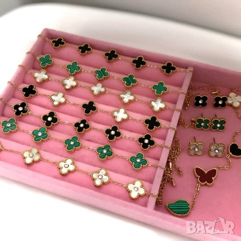 Гривни, колиета, обеци, комплект Van Cleef / Гривна, колие, обеци с детелини от медицинска стомана , снимка 12 - Гривни - 31165642