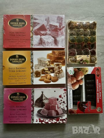 Различни видове турски локум и кестени с шоколад