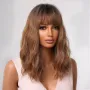 Светло кафява вълнообразна перука с бретон и тъмни корени средна дължина, снимка 4