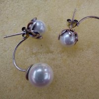 Сребърни обеци с естествени бели сладководни перли / проба s925 , снимка 5 - Обеци - 32696047