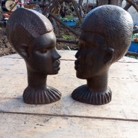 Африкански глави-дърворезби, снимка 1 - Статуетки - 43602712