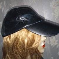Нова черна кожена шапка с козирка и регулация , снимка 5 - Шапки - 36820522
