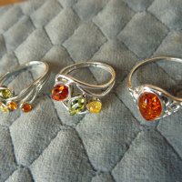Сребърни пръстени с балтийски кехлибар. 5 камъка халка, снимка 7 - Пръстени - 43435302