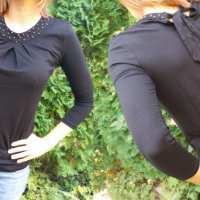 Черна блузка със 7/8 дължина на ръкава и панделка на гърба, снимка 1 - Блузи с дълъг ръкав и пуловери - 28101465