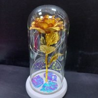 Подарък за Свети Валентин. Светеща роза златна в стъклен съд , снимка 8 - Декорация за дома - 44115730