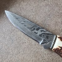 Нож дамаска стомана рог и сребро, снимка 4 - Ножове - 43639119