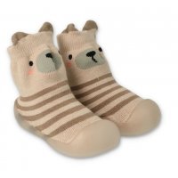Полски бебешки обувки чорапки, Бежово рае с мече, снимка 1 - Бебешки обувки - 38650979