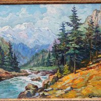 Пейзаж от Рила планина, стара картина, маслени бои, снимка 3 - Картини - 43812609