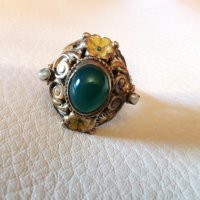 Стар авторски масивен сребърен пръстен с естествени перли и позлата, снимка 1 - Пръстени - 28452252