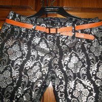 Спортно-елегантен панталон в черно и сребристо сиво с коланче ,внос от Италия, снимка 1 - Панталони - 27005414