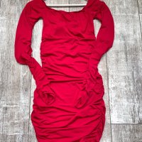 Нова червена елегантна парти коктейлна официална рокля миди midi дължина набрана , снимка 4 - Рокли - 42993679