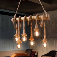 Бамбукова електрическа висяща лампа, креативна декорация., снимка 4 - Лампи за таван - 43883131