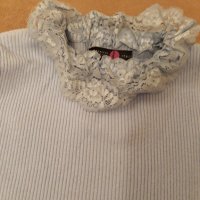 Италианска плетена светло синя блузка с дълъг ръкав , изчистена отпред и отзад и с ефектна дантелена, снимка 7 - Блузи с дълъг ръкав и пуловери - 39217923
