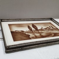 Старинен порцеланов поднос порцеланова табла с метален обков, снимка 3 - Антикварни и старинни предмети - 43092545