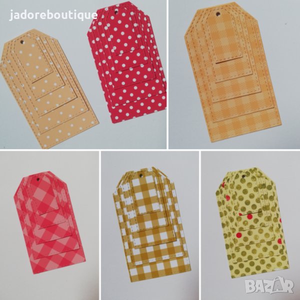 Елементи от дизайнерска хартия тагове скрапбук - 5 бр /к-кт , снимка 1