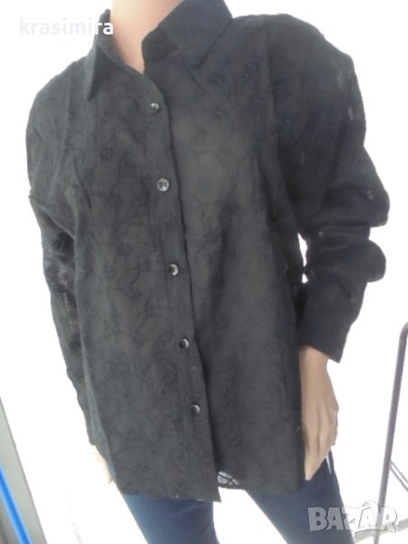 черни памучни ризи с бродерия, снимка 1