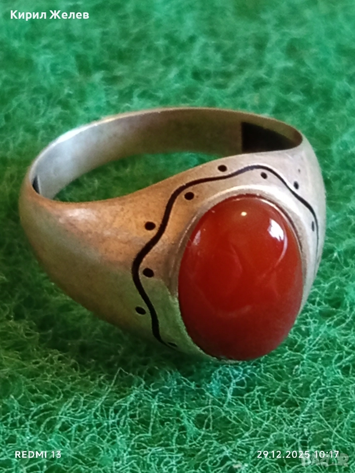 Винтидж сребърен пръстен с Червен Кехлибар ювелирна изработка 51791, снимка 1