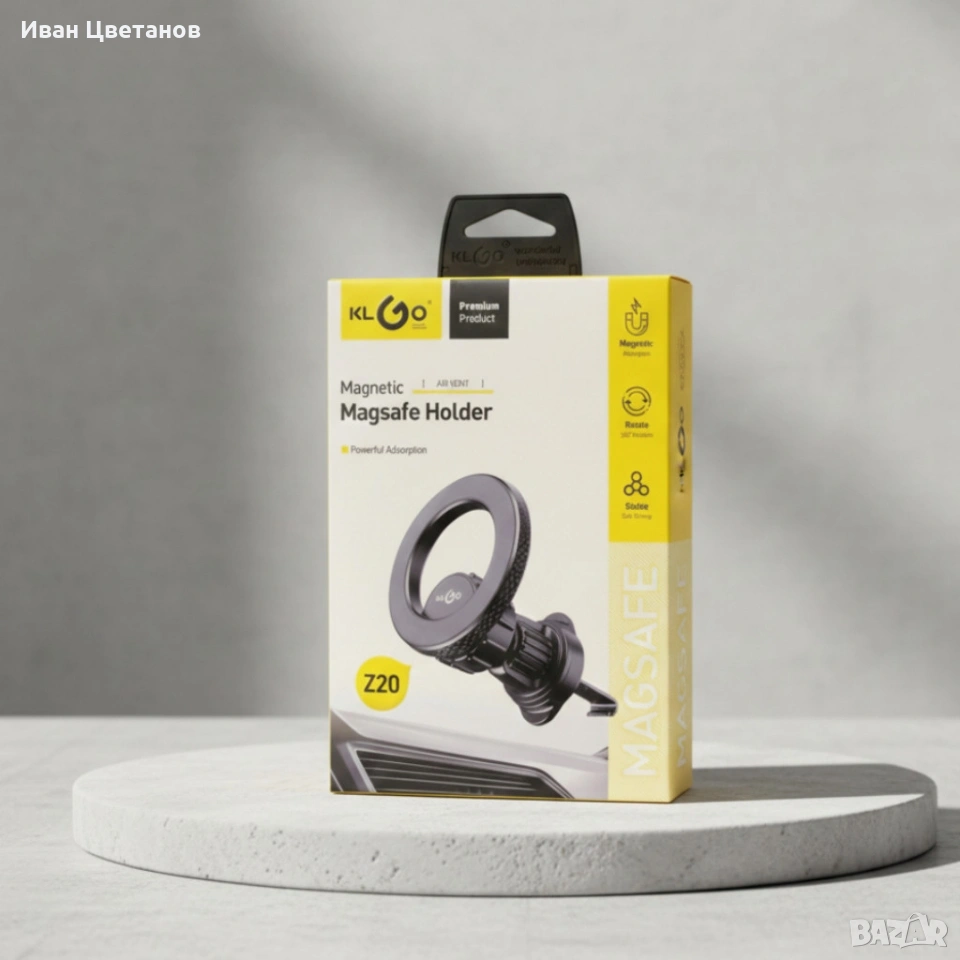 Магнитна стойка за телефон KLGO MagSafe Z20 – въртящ се държач за вентилационен отвор, снимка 1