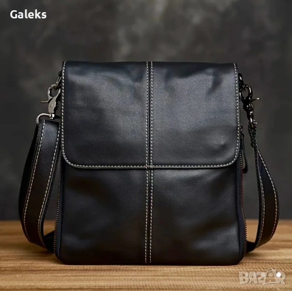 Луксозна, Слим” Кожена мъжка чанта с кръстна инкрустация в Черно и бяло!, снимка 1