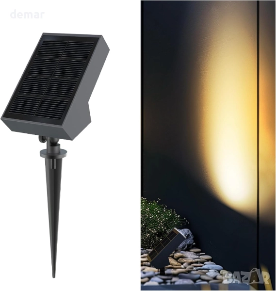 SOTTLOT Соларен LED прожектор за външен монтаж, димируем, топло бяло 3000K, IP65, 1 бр., снимка 1