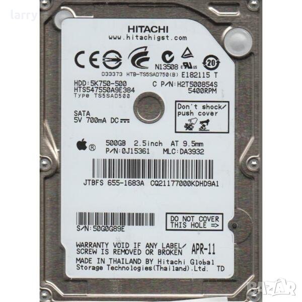 Твърд диск за лаптоп 500GB Hitachi 8MB 5400rpm SATA Гаранция (втора употреба), снимка 1