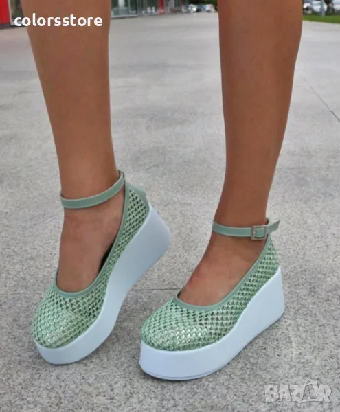 Обувки на платформа - мента с бяло ходило - FG10, снимка 1