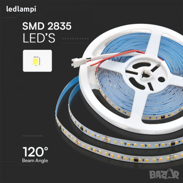 LED лента 2835 Бягаща 120 диода/метър 24V Студено Бяла Светлина в Лед ...