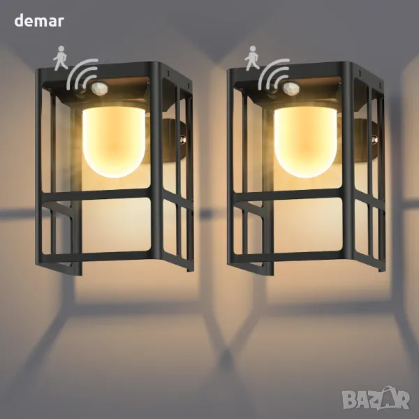 YACAISI Соларни LED осветителни тела за веранда на открито със сензор за движение, 2 броя, черни, снимка 1