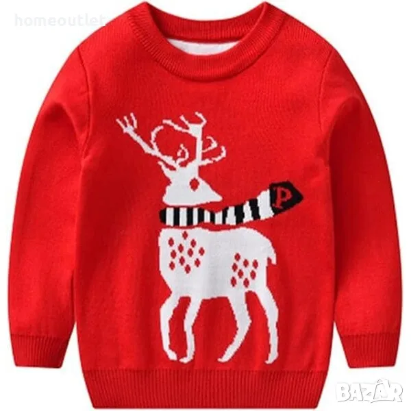 ПРОМОЦИЯ Коледен детски пуловер, р-р 110см, червен с елен, снимка 1