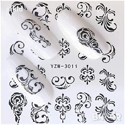 YZW 3011 черни орнаменти слайдер ваденки водни стикери за нокти маникюр, снимка 1