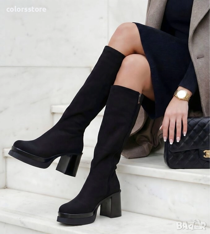 Ботуши на ток - черен велур - BVC55 , снимка 1