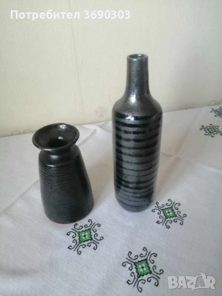 Изделия от керамика - комплект ваза и свещник, голяма чиния, снимка 1