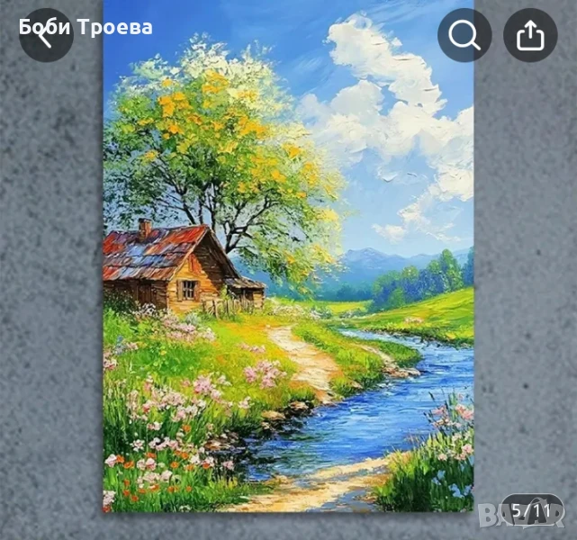 Рустик Къщичка и Ландшафт с Диви Цветя, Живописен Природен Пейзаж, снимка 1