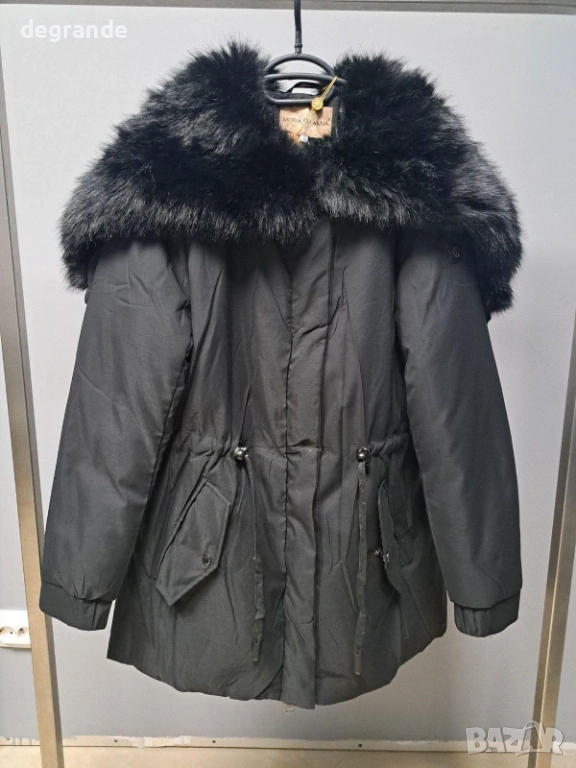 Черно Дамско яке с Пухкава Яка , снимка 1