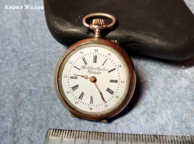 Philibert Carlier Chatelet Стар ШВЕЙЦАРСКИ СРЕБЪРЕН ДЖОБЕН ЧАСОВНИК СРЕБРО 800 с ПОЗЛАТА РЯДЪК 48405, снимка 1