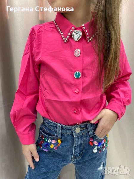 Хитов модел  Риза с камъни -4г.6г.8г.10г.12г.14г. Цена -35 лв Дънки с камъни -4г.8г.10г.12г.14г., снимка 1