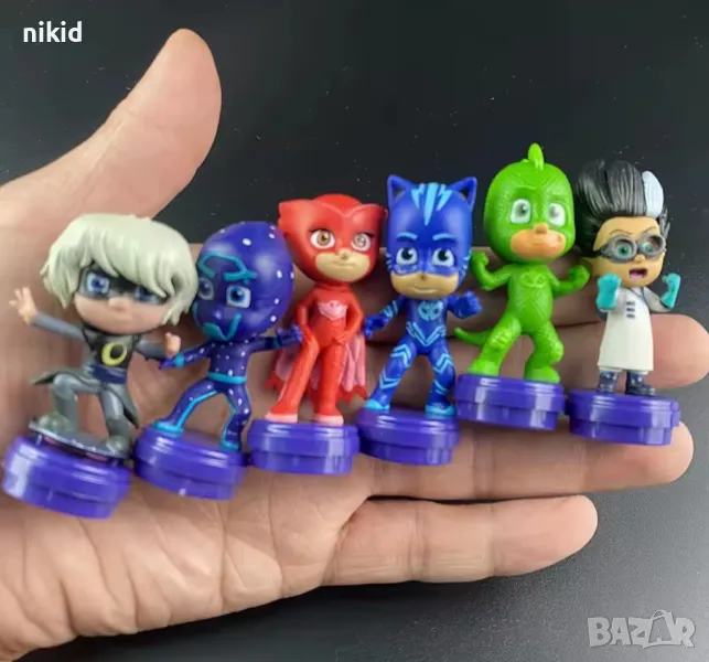 6 бр PJMASKS PJ Masks PJ Mask на стойка фигурки пластмасови PVC за игра украса торта топер фигурка, снимка 1