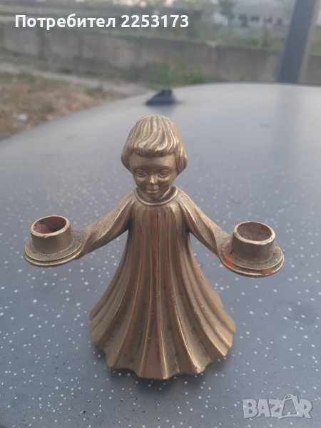 Католически свещник от месинг, снимка 1