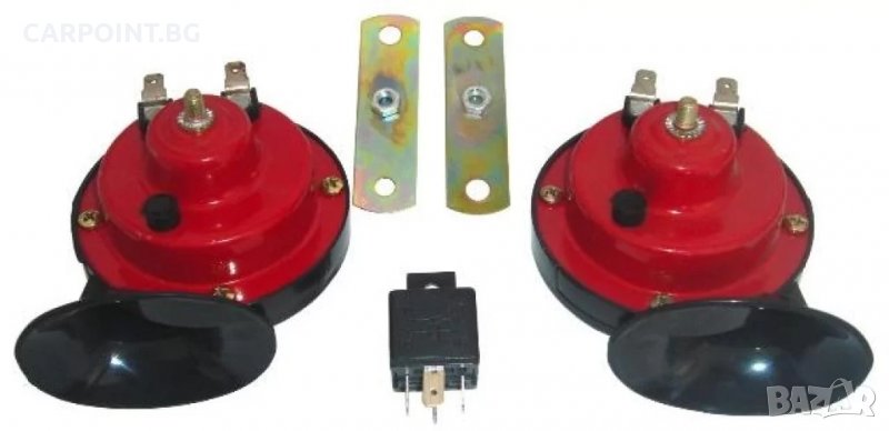 КЛАКСОН ТРОМБА ОХЛЮВ 12V + РЕЛЕ НИСЪК И ВИСОК ТОН 1КТ., снимка 1
