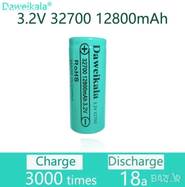 Батерия литиево йонна Daweikala 32700 LiFePO4 3.2V 12800mAh 35A, снимка 1