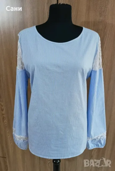 Карирана блуза с дантела на ръкавите , снимка 1