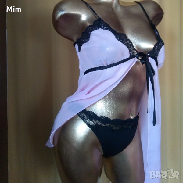 Livera M комплект сладко розово с черна дантела и черни полупрашки, снимка 1